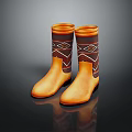 Traditional Style Yellow Brown Boots With Decorative Geometric Diamond Patterns 3d model