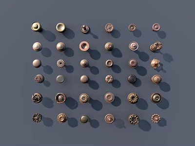 Various Decorative Handles For Cabinets With Unique Designs And Metal Finishes 3d model