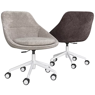 Gray and Dark Brown Office Chairs With Fabric Round Seat Cushion White Metal Base Wheels 3d model
