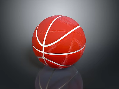 Shiny Red Basketball With White Lines On Smooth Surface And Reflection 3d model