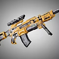 Yellow Tactical Assault Rifle with Scope Magazine and Ergonomic Grip Modern Military Weapon Design