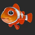 Cute Orange Clownfish With White Stripes And Big Cartoon Like Eyes