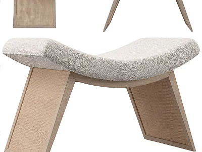 Modern Comfortable Upholstered Stool Featuring Curved Seat And Wooden Tapered Legs Design 3d model