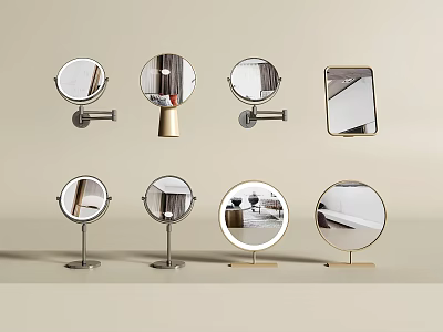 Stylish Round And Rectangular Mirrors With Tabletop Stands And Wall Mounted Designs 3d model