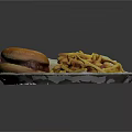 Fast Food Meal Plate With Hamburger French Fries Wrap And Cherries