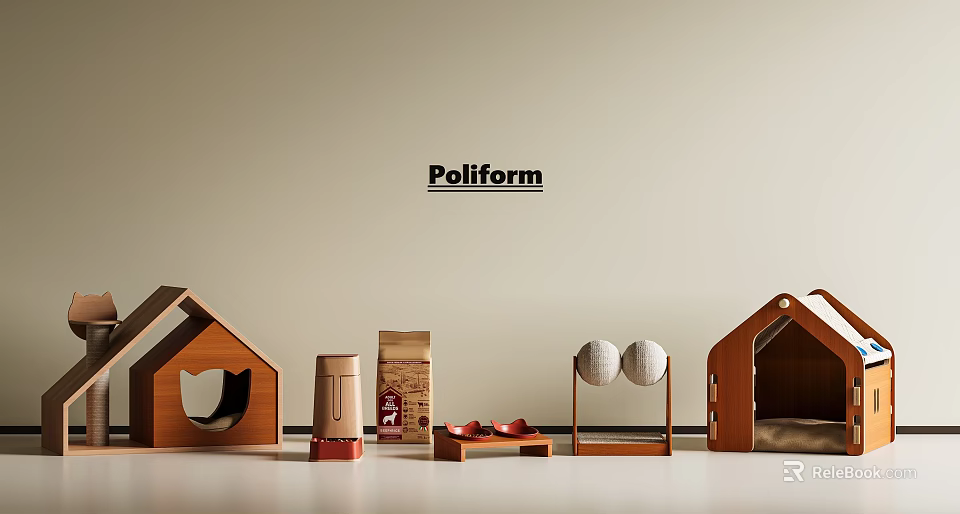 Poliform Wooden Decorative Display Items With House Shaped Structures And Spheres 3d model 