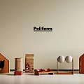 Poliform Wooden Decorative Display Items With House Shaped Structures And Spheres 3d model