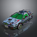 Silver Modified Car With Green Windows Roof Gear Alloy Wheels And Graphics