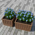 Outdoor Wooden Flower Stands With Green Plants Flowers And People Gardening In Stone Paved