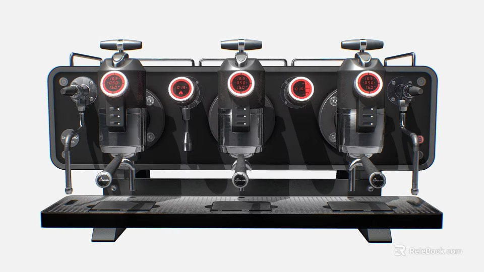Professional Black Coffee Machine With Red Indicator Lights And Multiple Knobs For Kitchen 3d model 