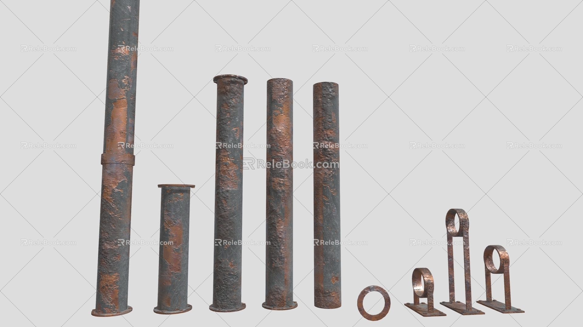 Industrial LOFT pipe old rusty pipe iron pipe steel pipe fittings hardware 3d model