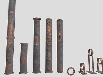 Metal Pipes In Various Sizes With Rustic Finish And Fittings For Industrial Use 3d model