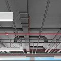 Modern Industrial Suspended Ceiling Design With Metal Framework Pipes and Lighting