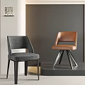 Modern Dining Chairs With Gray Woven Back Brown Leather Seat And Black Metal Legs