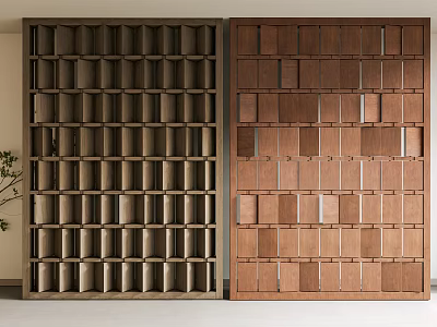 Wooden Room Dividers With Different Grid Patterns And Dark Light Brown Finishes For Home Interior 3d model