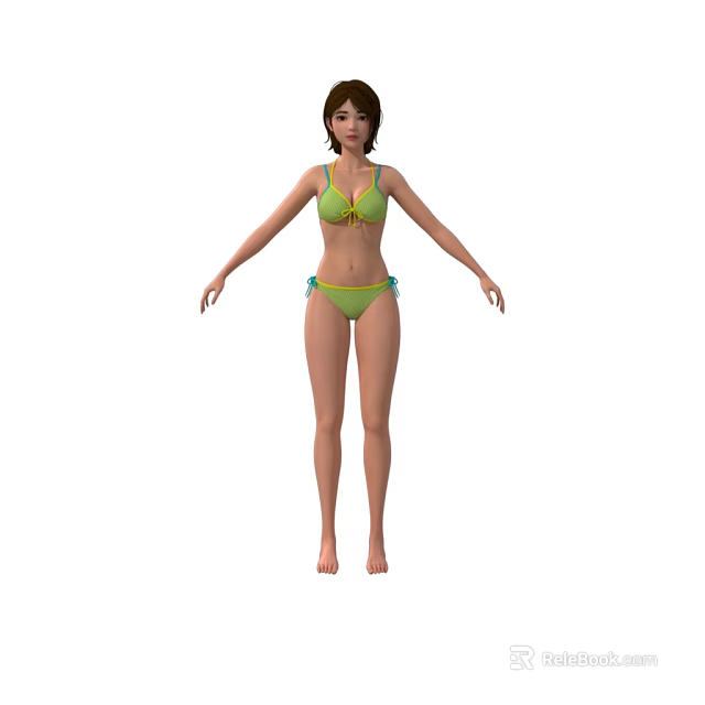 Woman In Green Bikini Standing Full Body View 3D Character Model 3d model 