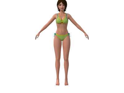 Woman In Green Bikini Standing Full Body View 3D Character Model 3d model