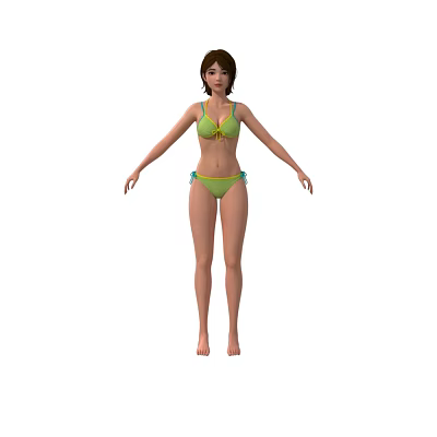Woman In Green Bikini Standing Full Body View 3D Character Model 3d model