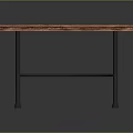 Wooden Dining Table Featuring Two Decorative Tiles Blue Background Figure Heads Yellow Borders Metal Legs