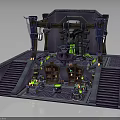 Fantasy Magic Chamber Interior With Central Statue Green Glowing Elements And Purple Decor