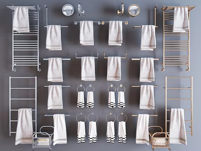 Modern Bathroom Racks With Various Styles Hanging Towels And Metal Designs 3d model