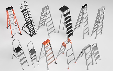 Modern folding ladder climbing ladder escalator 3d model