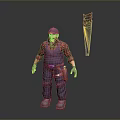 3D Construction Worker Character Model With Red Plaid Shirt Overalls And Saw Tool