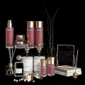 Stylish Bathroom Accessories Featuring Aromatherapy Lotion Bottles Candles Trays And Decorative Branches