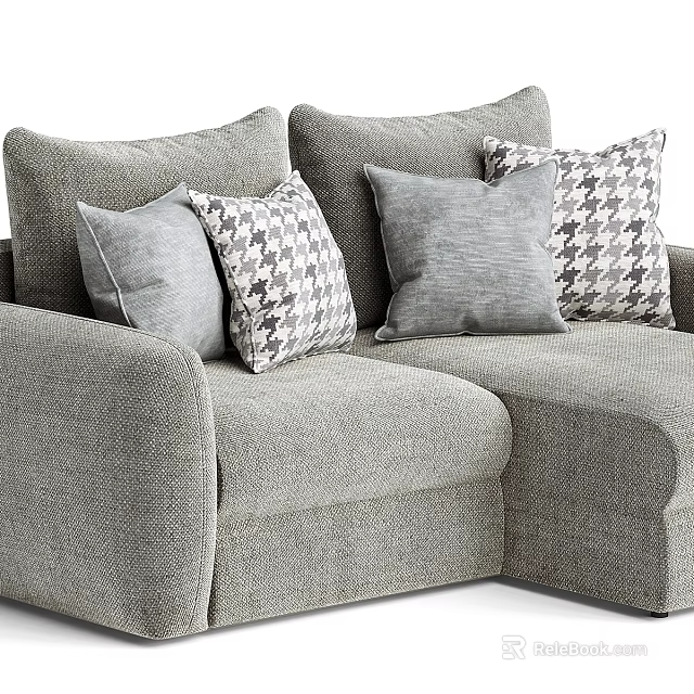 Gray Sectional Sofa with Houndstooth and Solid Color Throw Pillows Modern Upholstered Design 3d model