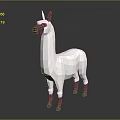 Low Poly 3D Character Model White Llama With Brown Accent Standing On Dark Reflective Background 3d model