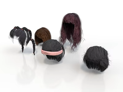 Various Stylish Wigs For Daily Use With Different Hairstyles And Colors 3d model