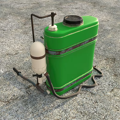 Green Backpack Firefighting Equipment With White Pump And Hose On Gravel Ground 3d model