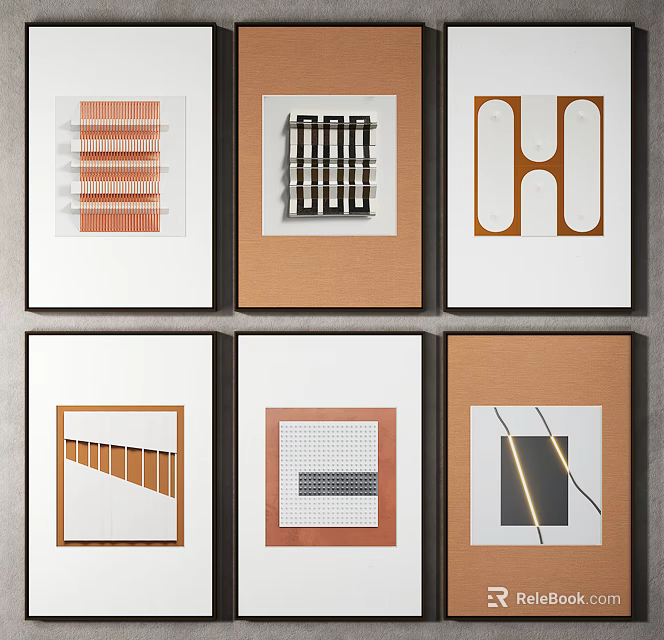 Modern Geometric Wall Art With Framed Abstract Patterns And Colorful Frames 3d model