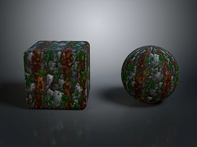 Wood And Stone Decorative Cube And Sphere With Natural Textured Surface 3d model