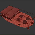 Open Framework Temporary Exhibition Structure With Colorful Roof Panels Tables Chairs And Plants