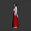 Woman Wearing Traditional Kimono With White Top Red Skirt And Red Obi