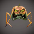 Spooky Halloween Pumpkin Monster With Yellow Eyes Sharp Teeth And Long Legs
