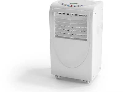Portable White Air Cooler Standing Design With Control Panel And Wheels For Home Cooling 3d model