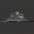 Natural Wooden Tree Stump Decorative Piece On Round Stone Base