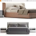 Modern Double Bed With Gray Beige Bedding Headboard And Nightstands 3d model