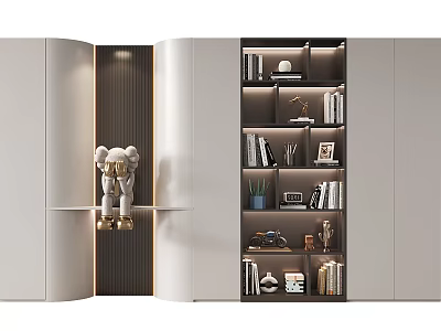 Elegant Modern Bookcase With Open Layered Shelves Books Decorative Plants And Photo Frames 3d model