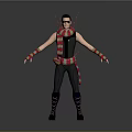 3D Character Model With Gray Sleeveless Top Red Green Striped Scarf Glasses And Spiked Shoulders