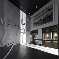 Modern Art Gallery Interior With Large Painting Sculptural Installation And Natural Light