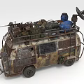 Rusty Worn Modified Van With Roof Mounted Gear And Camouflage Paint