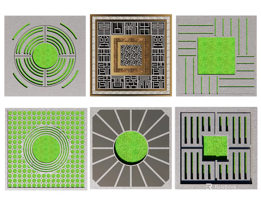 Various Tree Pit Designs With Geometric Patterns And Green Central Areas 3d model