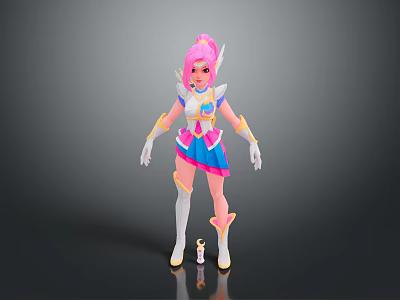 Pink Haired Elf Game Movie Character With Blue Pink Skirt White Gloves And Boots 3d model
