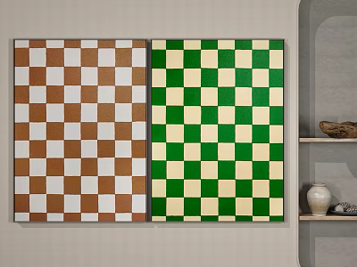 Checkerboard Pattern Wall Art With Brown White And Green Beige Designs For Home Decor 3d model