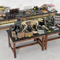 Industrial Equipment Display With Microscopes Test Tubes Skeleton Models And Lab Tools