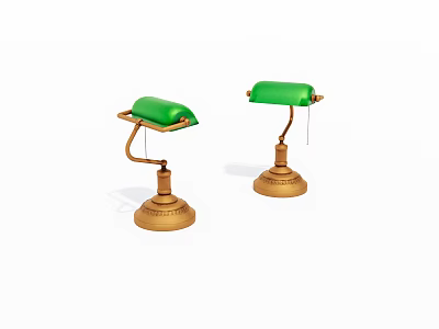 Elegant Vintage Table Lamps With Green Shade And Golden Base Design 3d model