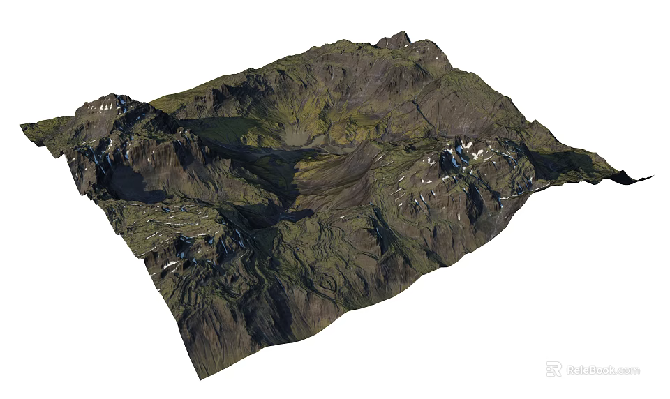 Natural Garden Landscape with 3D Mountain Terrain Valley and Lush Vegetation 3d model 